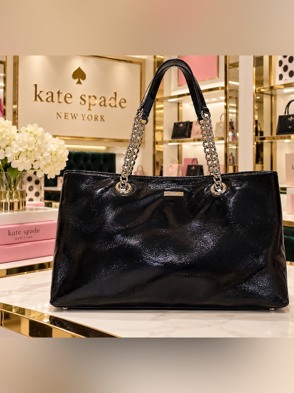 kate spade Vintage Black Patent Chain-Handle Shoulder Bag